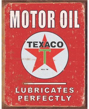 Plechová cedule Texaco - Lubricates Perfectly 32 cm x 40 cm a