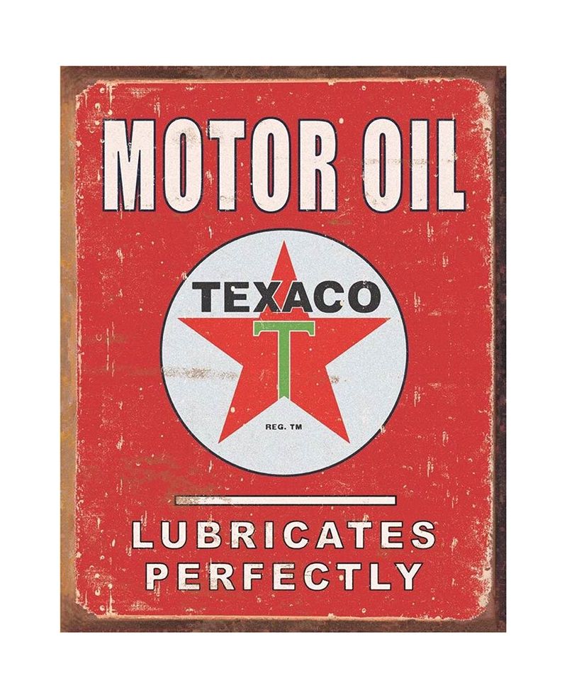 Plechová cedule Texaco - Lubricates Perfectly 32 cm x 40 cm a