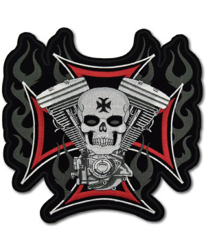 Moto nášivka BS Cross Motor Skull XXL na záda 28 cm  x 27 cm