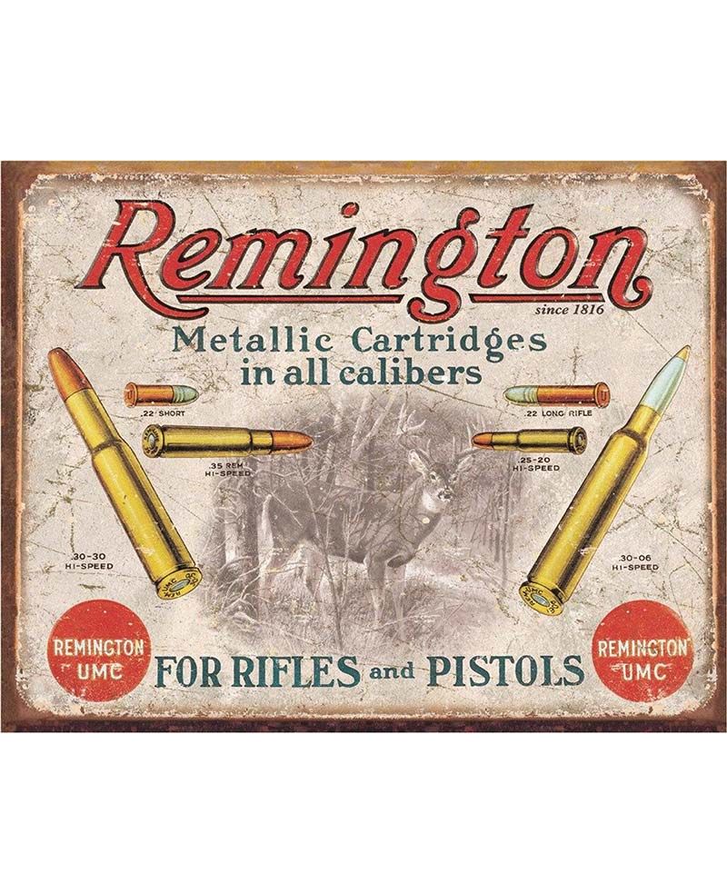 Plechová cedule Remington - For Rifles and Pistols 40 cm x 32 cm