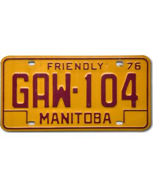 Kanadyjska tablica rejestracyjna Manitoba 1976 Friendly GAW-104