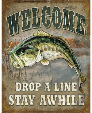 Plechová cedule Welcome Bass Fishing 40 cm x 32 cm