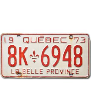 Kanadyjska tablica rejestracyjna Quebec 1973 White 8K-6948