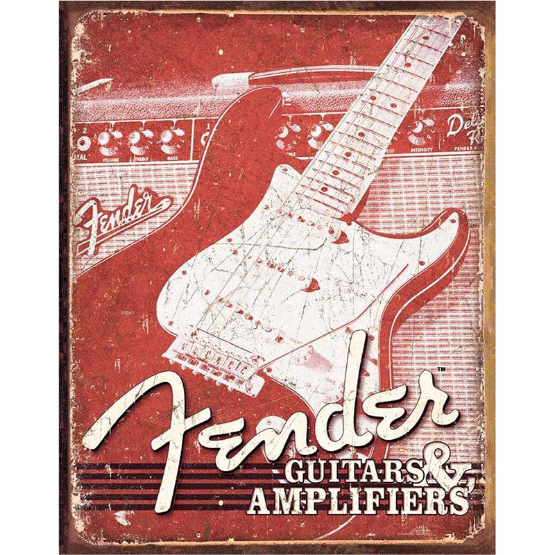 Plechová cedule Fender Weathered 40 cm x 32 cm