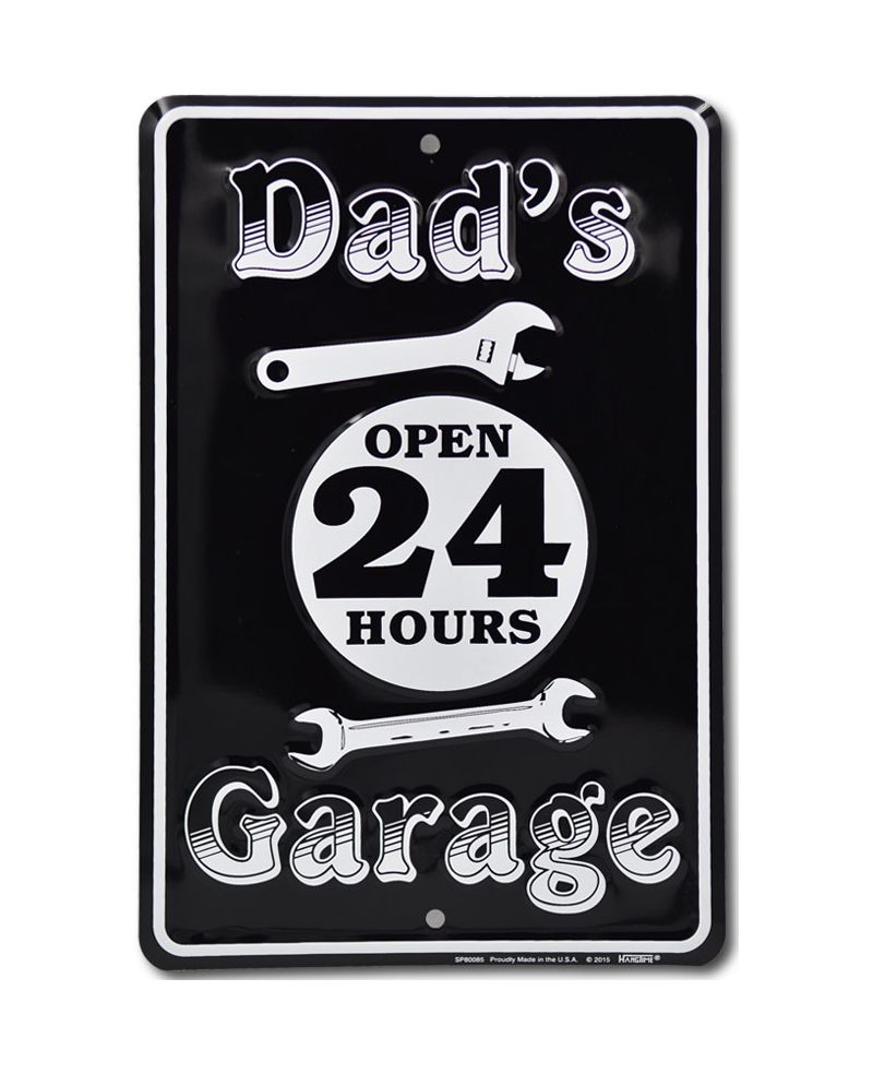 Plechová cedule Dads garage open 24 hours 20 cm x 30 cm