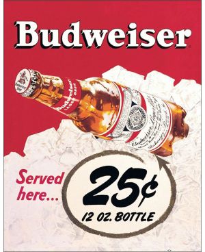 Tablica metalowa Budweiser 25 cents 40 cm x 32 cm