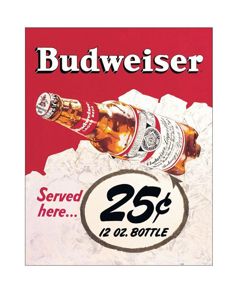 Plechová cedule Budweiser 25 cents 40 cm x 32 cm