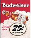 Plechová cedule Budweiser 25 cents 40 cm x 32 cm