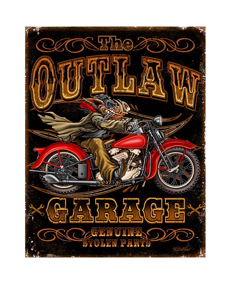 Tablica metalowa Outlaw Garage Bikes 32 cm x 40 cm