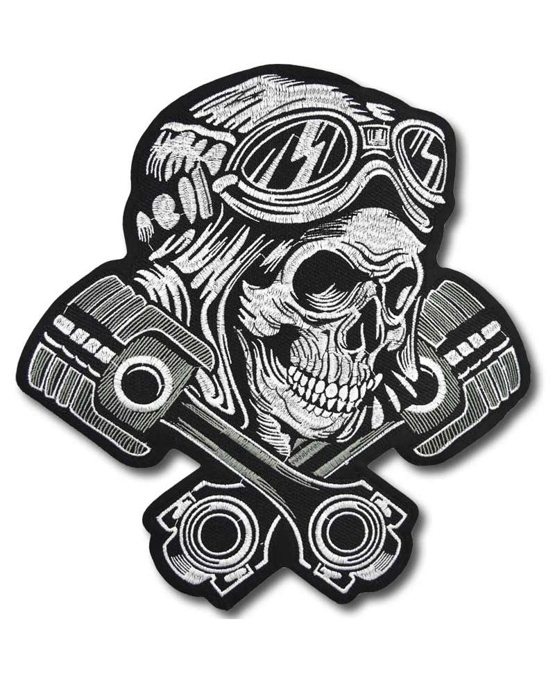 Moto nášivka Pistons Skull XXL na záda 28 cm x 26 cm