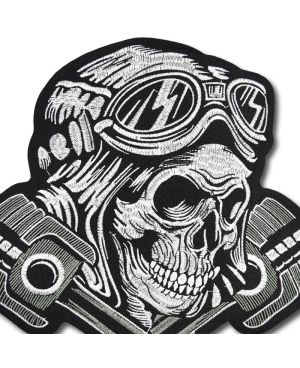 Moto nášivka Pistons Skull XXL na záda 28 cm x 26 cm