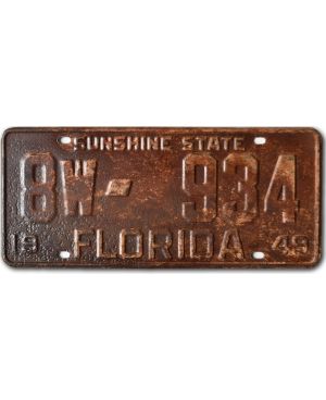 Tablica rejestracyjna USA Florida 1949 Rusty 8W-934