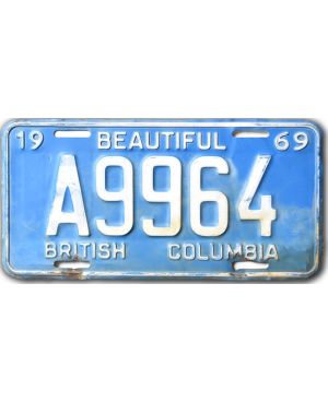 Kanadyjska tablica rejestracyjna British Columbia 1969 Blue A9964