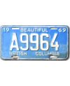 Kanadyjska tablica rejestracyjna British Columbia 1969 Blue A9964