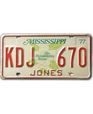 Tablica rejestracyjna USA Mississippi 1977 Hospiality KDJ 670