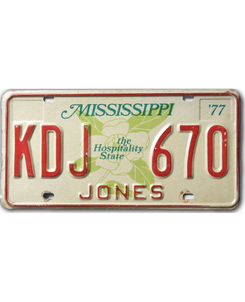 Americká SPZ Mississippi 1977 Hospiality KDJ 670