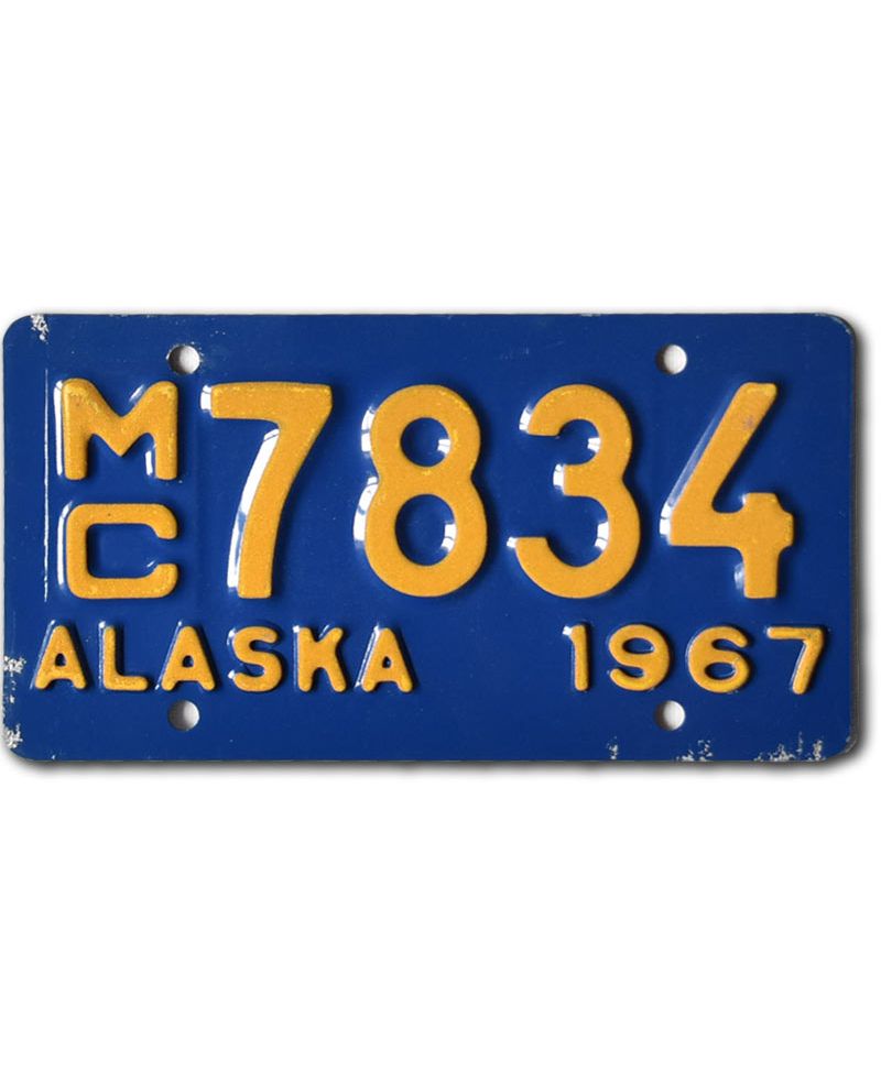 Motocyklowa Tablica Rejestracyjna USA Alaska 1967 Blue MC 7834