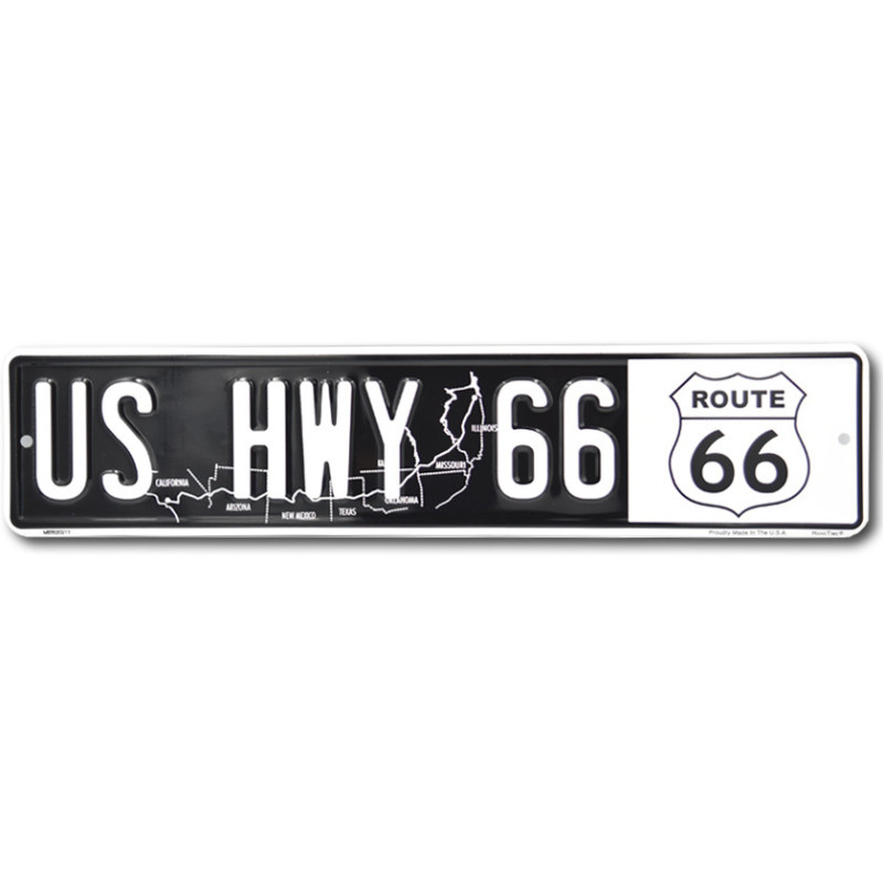 Tablica metalowa US HWY 66 white 45 cm x 10 cm