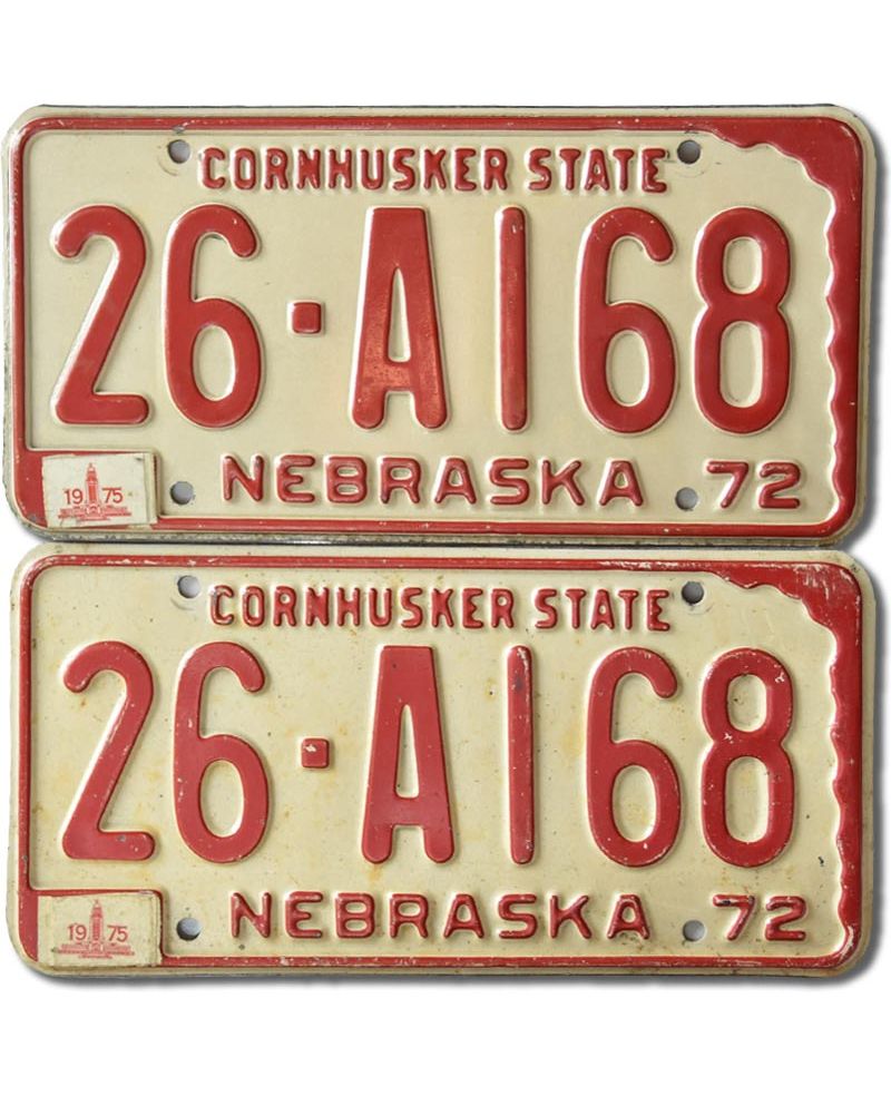 Tablica rejestracyjna USA Nebraska 1972 Cornhusker 26-A168 para