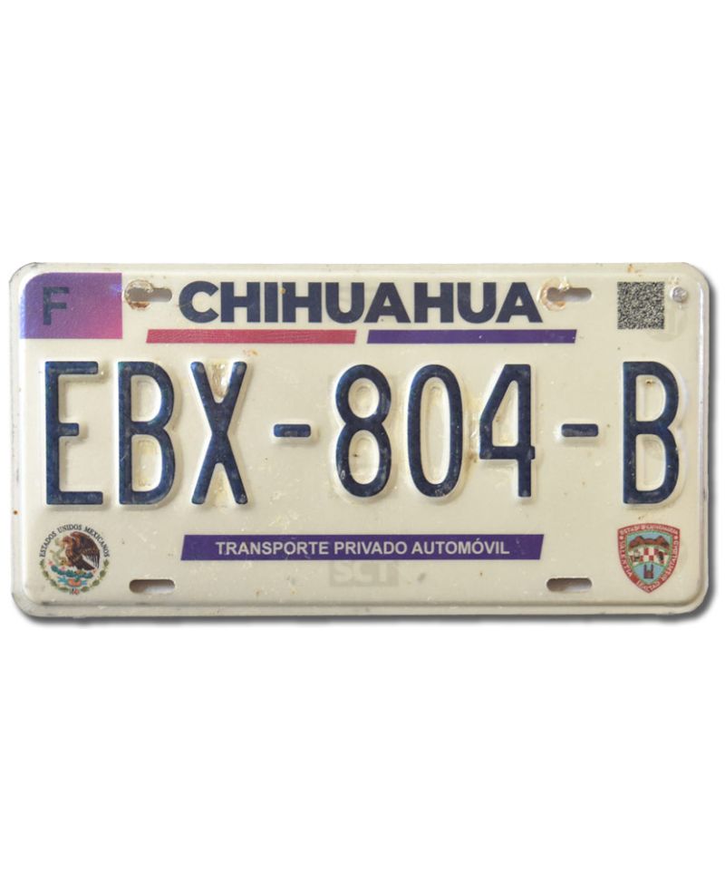 Meksykańska tablica rejestracyjna Chihuahua EBX-804-B