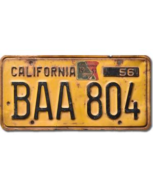 Tablica rejestracyjna USA California 1956 Yellow BAA 804