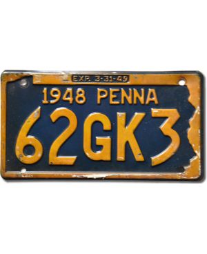 Tablica rejestracyjna USA Pennsylvania 1948 Penna 62GK3